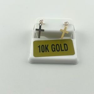 10k Solid Dangling cross Dainty elegant cross earrings Unisex, Gift for Him/Her